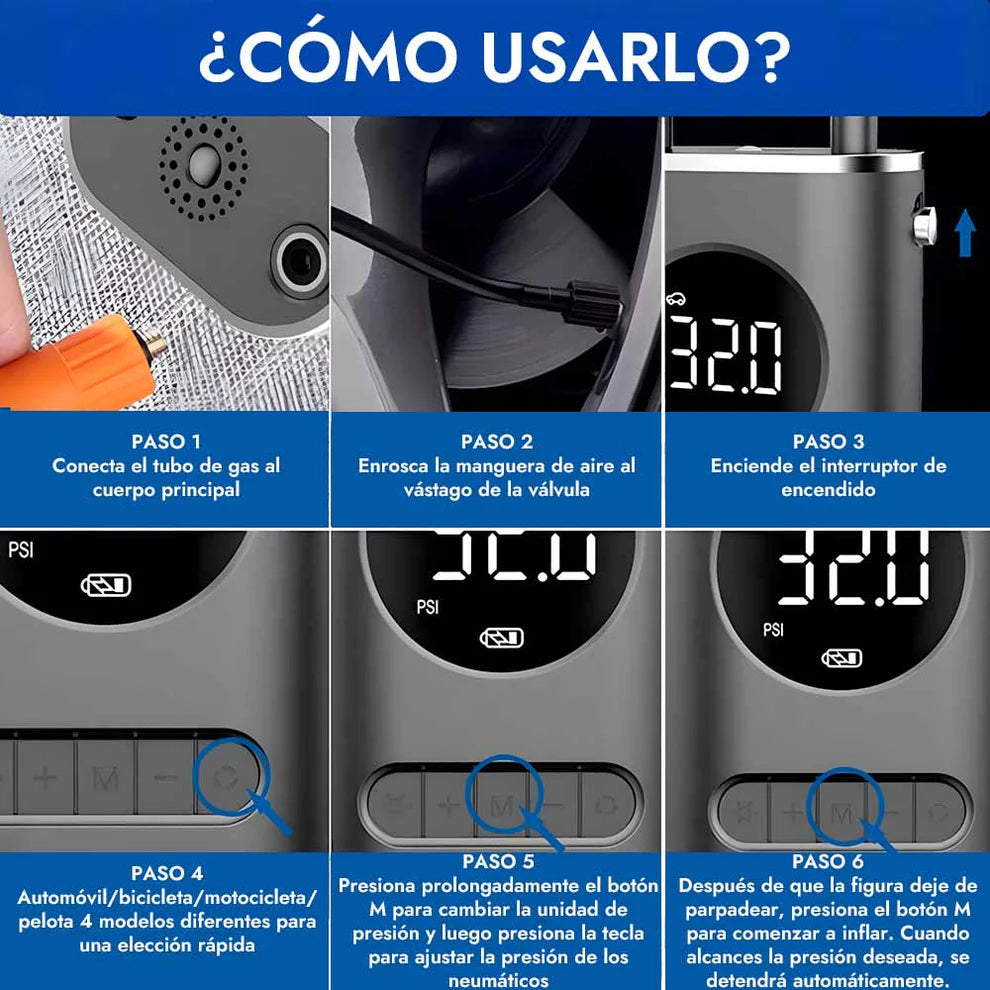 MINI Compresor de Aire Recargable - IDEAL PARA LLANTAS DE AUTOS, MOTOS Y BICIS - CZK-3668